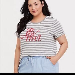 Torrid  Be You Grey Stripe Slim Fit Crew Tee Size 1/1x